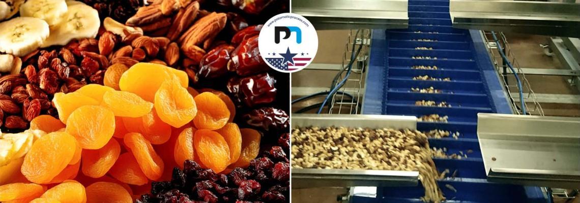 Process for separating and precise dosing of agglomerated dried fruits